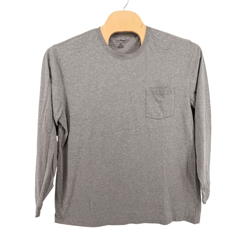 L.L. Bean Long Sleeve T-Shirt Mens XL Tall Pre-Owned Gray Pocket Crew Cotton Tee
